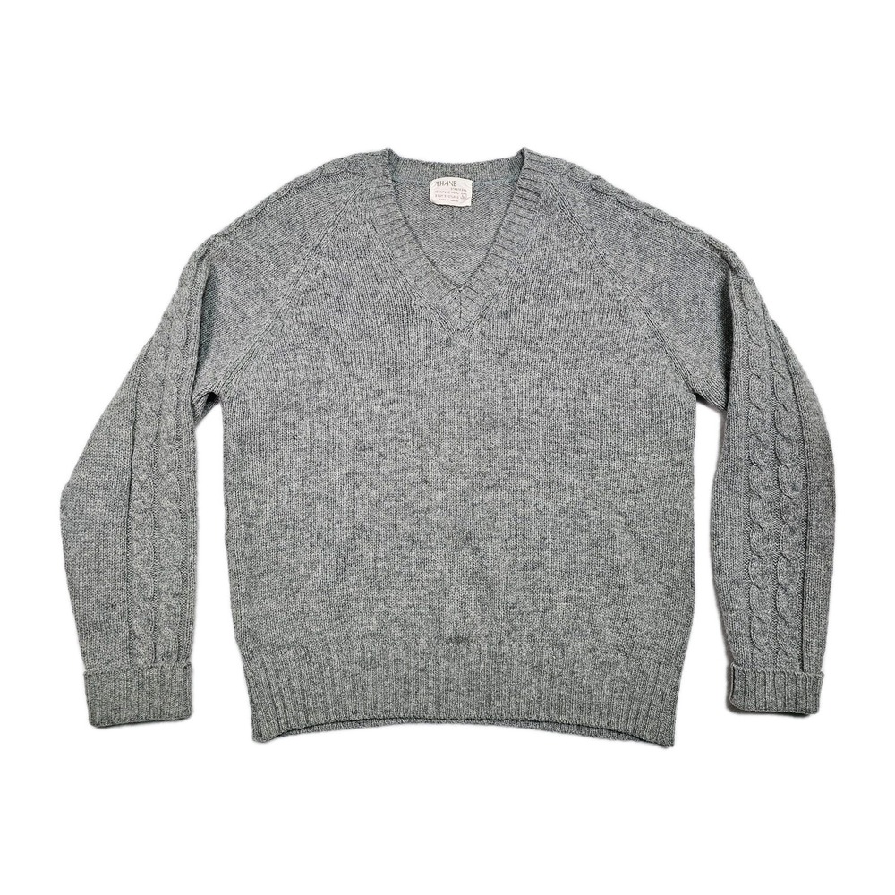 Vtg Thane 2 Ply Shetland Wool Knit V Neck Sweater Mens Large 100% Pure Wool Ivy